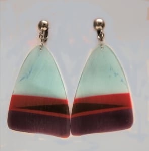 Turquoise, red, brown 'slice' earrings with stainless steel clips