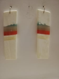 White, green, clear, orange striped 'slice' earrings