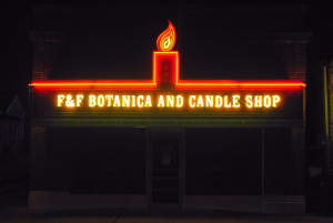 F & F Botanica and Candle Shop Sign