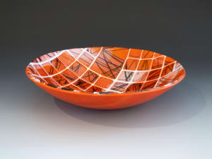 Iridescent Red and White with Black Accents Bowl
