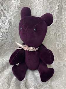 Velveteen Sachet Bear, Medium, Royal Red, Pink Bow, Jointed