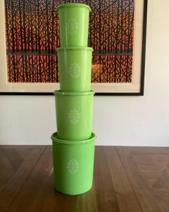 VINTAGE APPLE GREEN TUPPERWARE CANISTERS