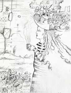 Lady Drinking Coffee Sketch