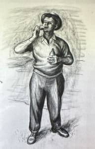 "Man Standing with a Snack and a Drink" named by CLL