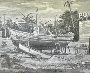 "Boat Repairs with a Ladder"