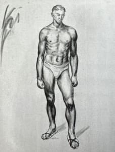 "Figure Drawing: Standing Man in his Skivvies and Sandals" named by CLL