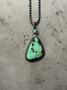 "Butterfly Wing Pendant" - Natural Black Hills Turquoise with Kingman turquoise Accent in Sterling Silver 2 of 4