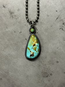 "Butterfly Wing Pendant" - Natural Black Hills Turquoise with Kingman turquoise Accent in Sterling Silver 3 of 4