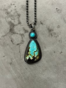 "Butterfly Wing Pendant" - Natural Black Hills Turquoise with Kingman turquoise Accent in Sterling Silver 4 of 4