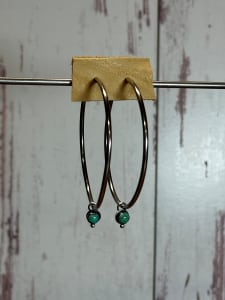"Infinite Simplicity Hoops" - Lightweight Sterling Silver Hoop Earrings with Kingman turquoise and Smooth Bezel