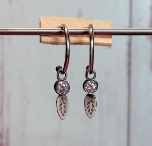 "Angel Feather Charmed Hoops" - Sterling Siver and CZ