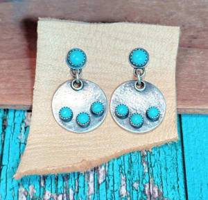 "Luna Earrings" - Sterling Silver and Kingman Turquoise Posts, Sawtooth Bezels