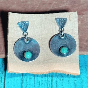 "Single Stone Stamped Luna Earrings" - Sterling Silver and Kingman Turquoise, Triangle Stamp Detail