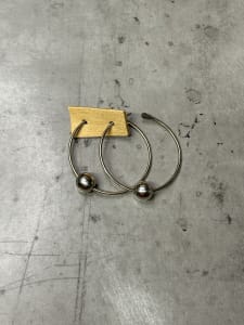 "Bead Ball Swoopy Hoops" - Oxidized Sterling Silver - 1 of 4