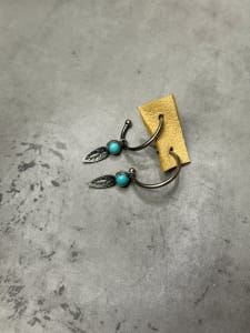 "Turquoise Feather Charmed Hoops" - Kingman Turquoise with Smooth Bezel 1 of 2