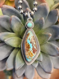 "Butterfly Wing Pendant" - Natural Thunderbird Turquoise with Kingman Accent in Sterling Silver