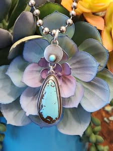 "Celestial Senorita Pendant" - Natural Montezuma Royston Turquoise and Kingman Modern Rustic Pendant