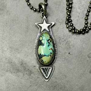 "Sage Horizon Pendant" - Black Hills turquoise in sterling