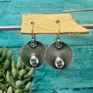 "Luna Earrings with CZ and Silver Drop on French Wires"
