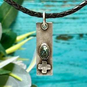 "Shadowmark Unisex Necklace" - Nevada Turquoise in sterling on braided leather