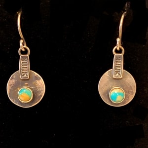 "Nothing Barred Earrings" - Rustic Tribal Hand Stamped Mona Lisa Turquoise French Wire Earrings