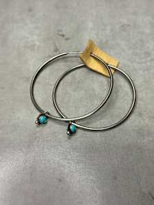 "Infinite Simplicity Hoops" - Lightweight Sterling Silver Hoop Earrings with Kingman turquoise and Smooth Bezel