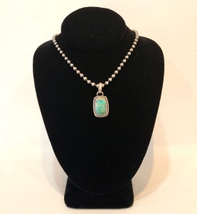 "Strength Story Necklace" - Rustic Rectangular Cushion Cut Kingman Turquoise on Bead Ball Chain