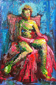 Seated Pose on Red Drapery