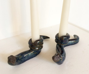 Dark blue slithering snake candle holders