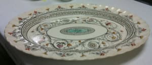 Victorian Platter with Colorful Scalloped Feather Design