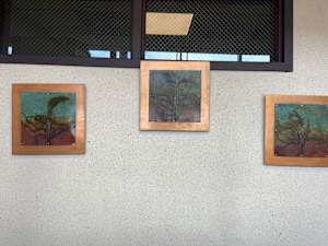 Three abstract paintings on copper