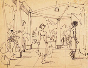 Untitled (Women in Interior Scene Sketch)