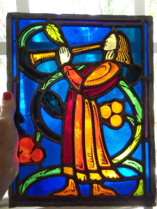 2 Stained Glass Windows - Guitar Player and Horn Blower