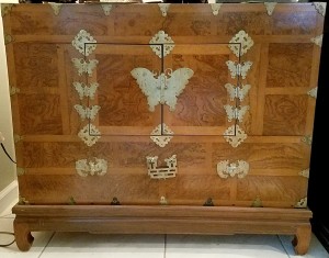 Korean Asian Beryl Wood Butterfly and Bats Wedding Chest w Base - Quantity 2