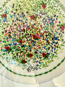Berries in the Grass, embroidery on cotton