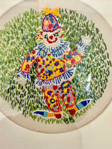 Clown in the Grass , embroidery on cotton