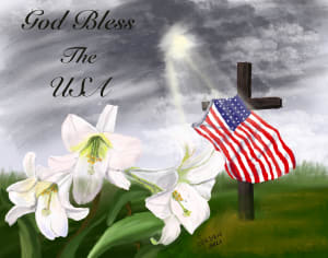 White Lilies with Flag