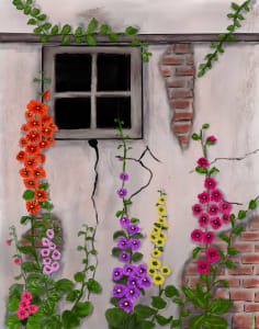 Old Building & Hollyhocks