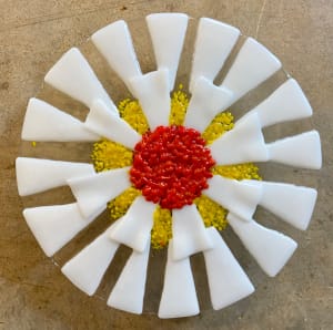 Garden Stake - Flower (clr w/white with orange & yellow center)