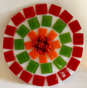 Garden Stake - Flower (on white, red, green, org, org cntr)