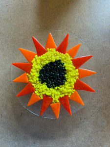 Garden Stake - Flower (on clr, org & re w/yellow drk grn cntr)