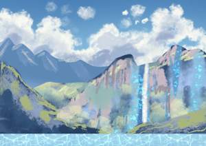 Mountain with Lake and Waterfall