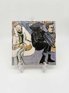 Illustrated Tile - Blue, 2 people one in a white coat