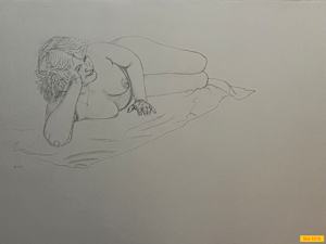 Untitled (Art students drawing a nude female model, narrative)