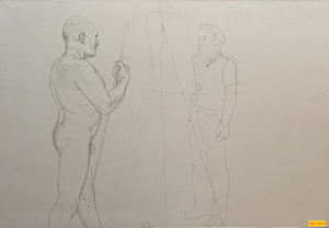 Untitled (Art students drawing a nude male model, narrative)
