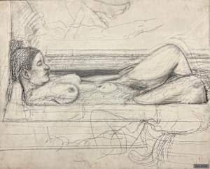 Untitled (graphite of Deb in tub)