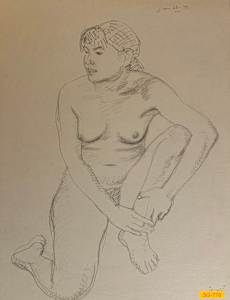 Untitled (Figure Drawing, Female Nude, on One Knee)