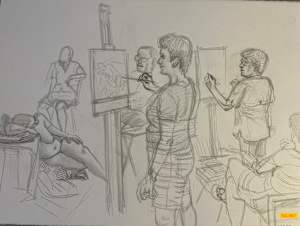 Untitled (Art students drawing a nude female model)