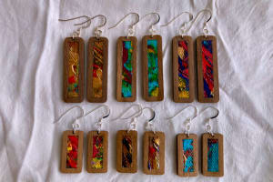 Wood Earrings with Canvas Inserts