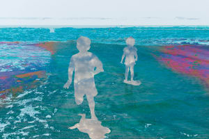 Playing on a candy-colored beach